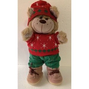 Trappers Bear Plush 17" Christmas Sweater Hat Workboots Santa Teddy Vintage